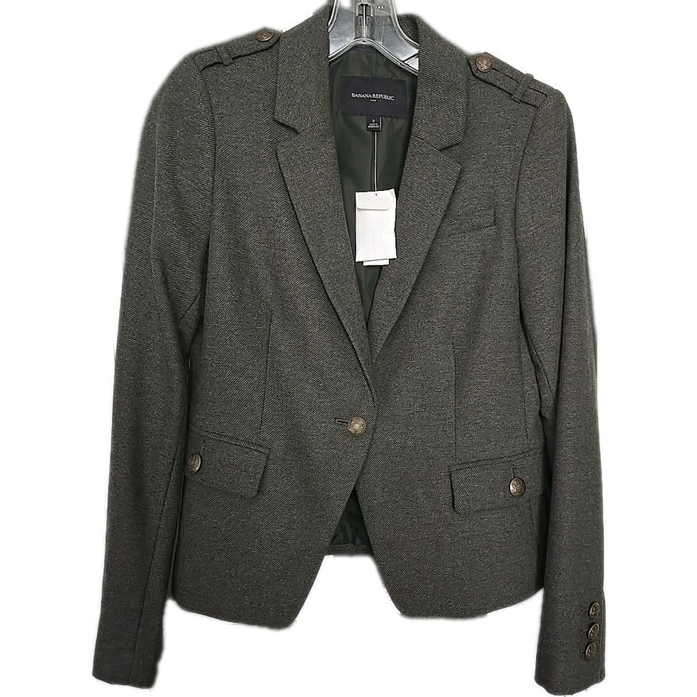 NWT Banana Republic Military Blazer Women's Sz 2 Army Green Wool Blend Jacket